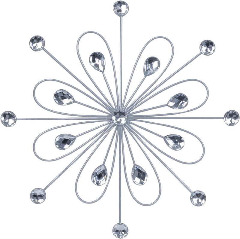 hogardeck Metal Flower Wall Decor, 11inch Silver Metal Jeweled Wall Art Bling Crystal Home Décor, Sun Burst Rhinestone Wall Hanging Diamond Accents for for Indoor, Outdoor, Living Room, Bedroom - Image 1